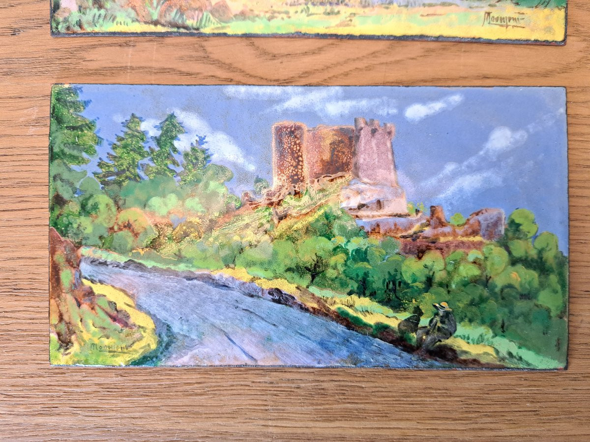 Pair Of Limoges Enamel Plaques, Attributed To Maxime Monnerie, Early 20th Century. -photo-4