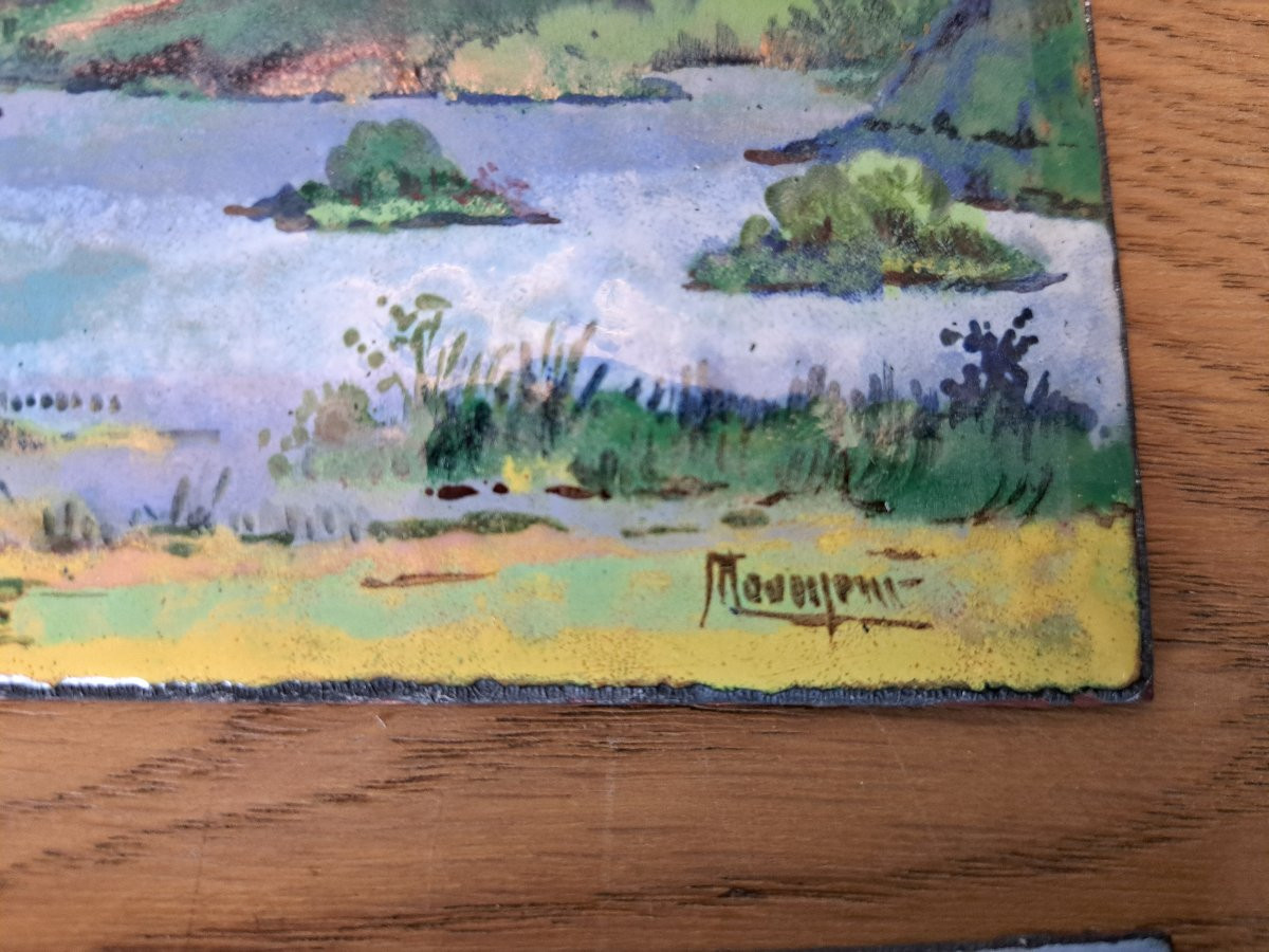 Pair Of Limoges Enamel Plaques, Attributed To Maxime Monnerie, Early 20th Century. -photo-3