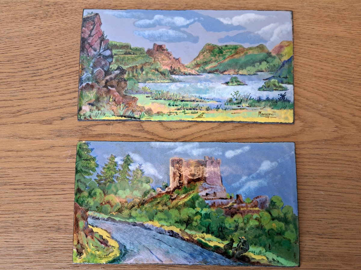 Pair Of Limoges Enamel Plaques, Attributed To Maxime Monnerie, Early 20th Century. -photo-4