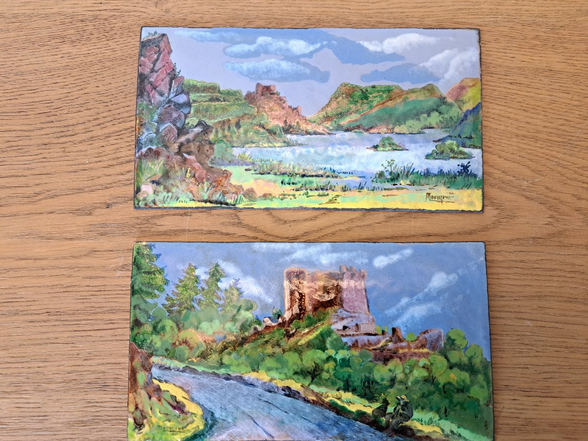 Pair Of Limoges Enamel Plaques, Attributed To Maxime Monnerie, Early 20th Century. -photo-5