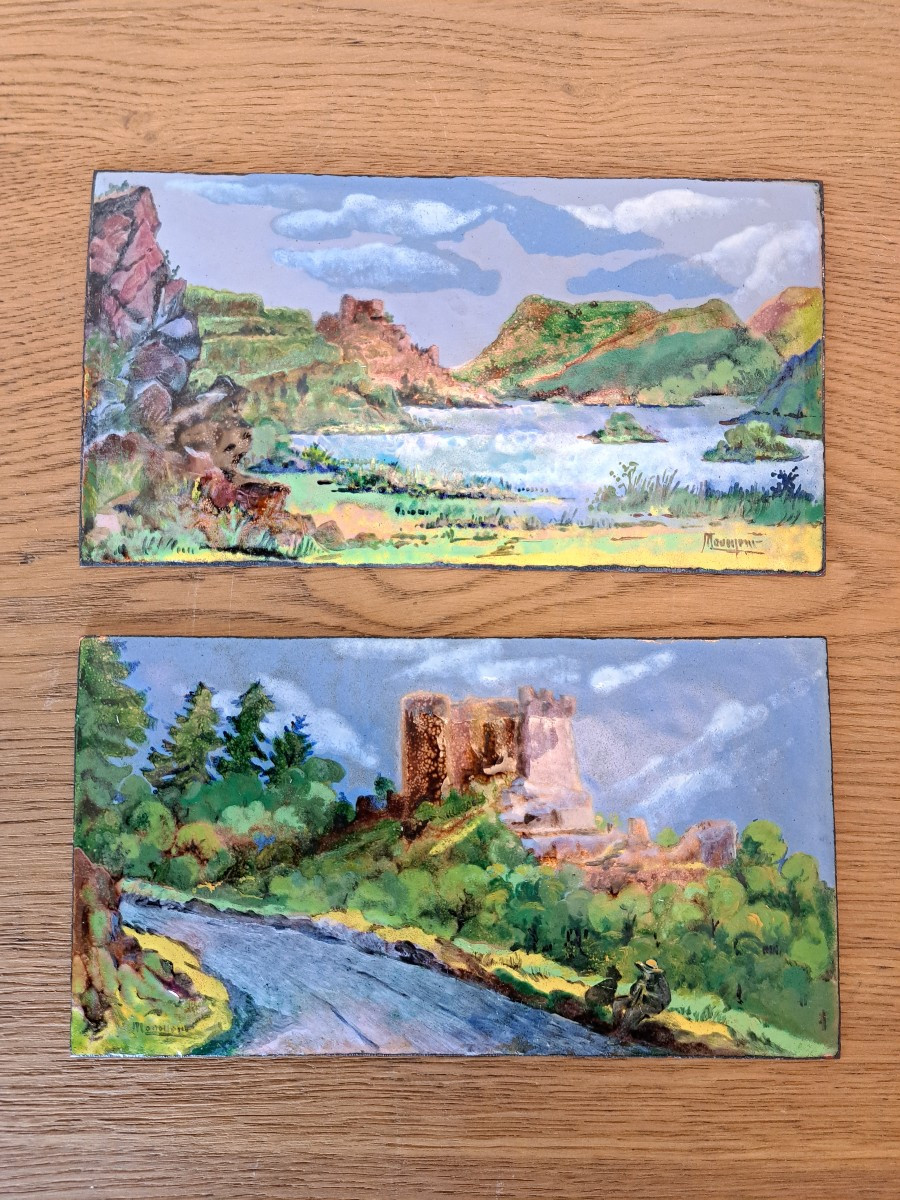 Pair Of Limoges Enamel Plaques, Attributed To Maxime Monnerie, Early 20th Century. 