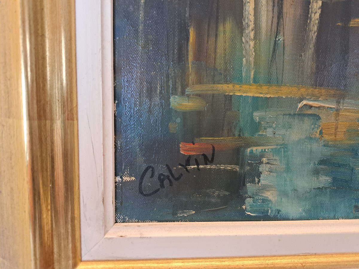 Calvin , Paysage à la rivière , Huile sur toile , XX°. -photo-1