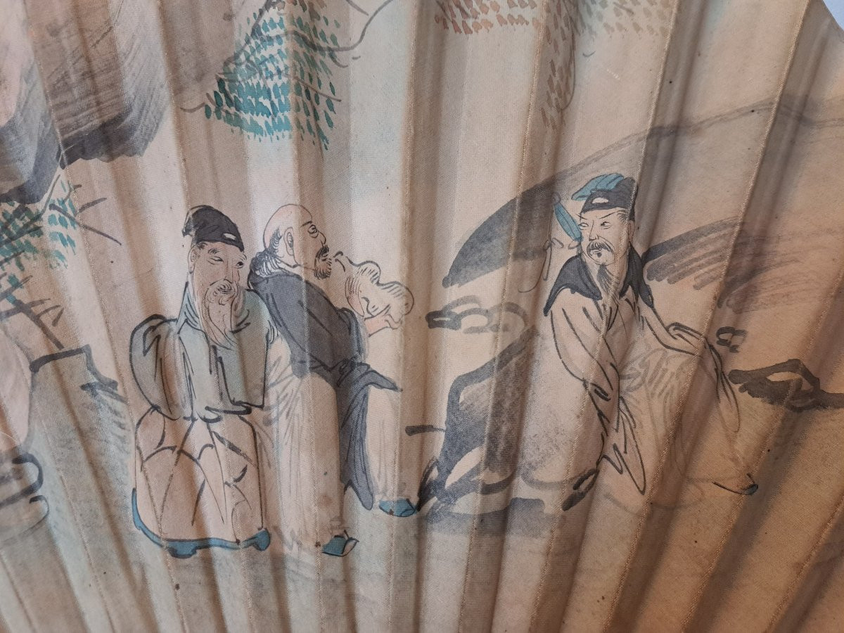 Chine , Eventail peint , XIX°. -photo-2