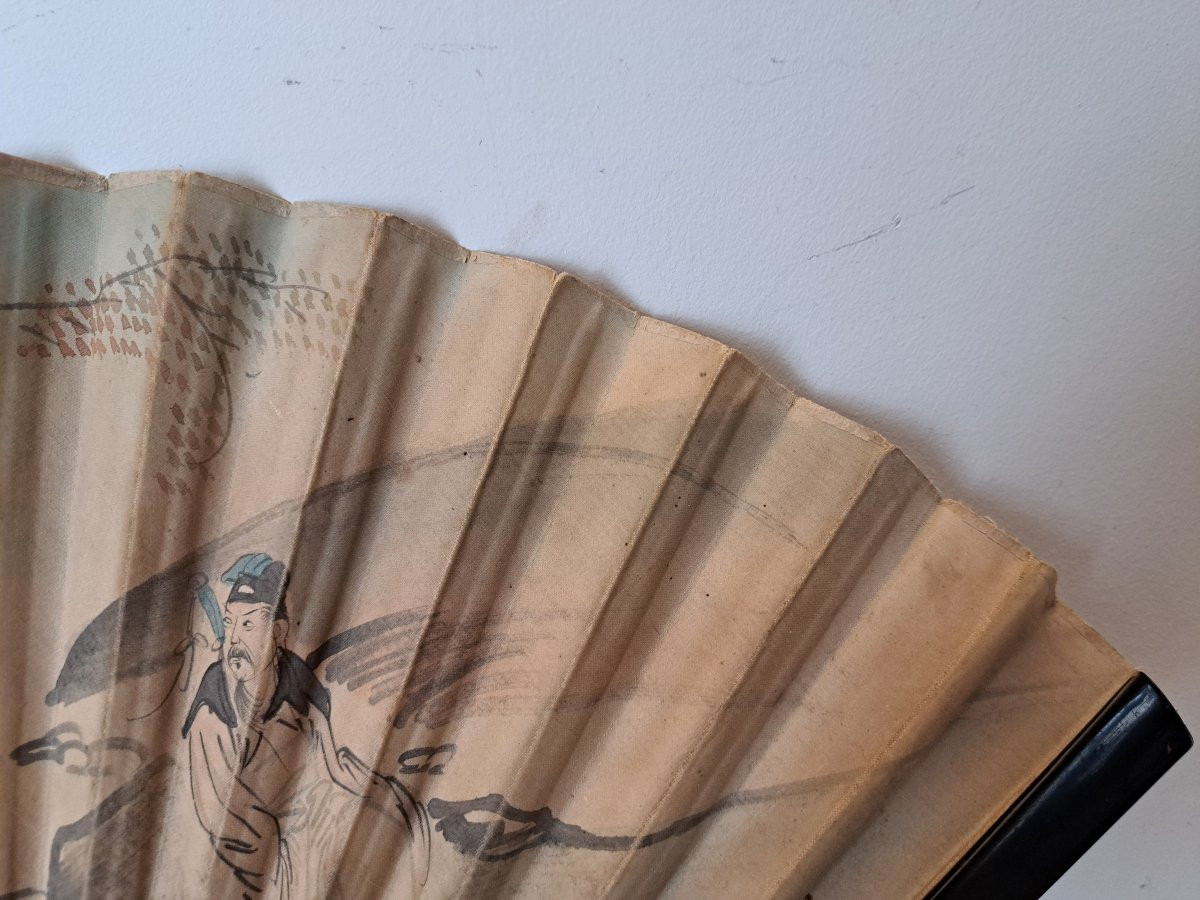 Chine , Eventail peint , XIX°. -photo-4