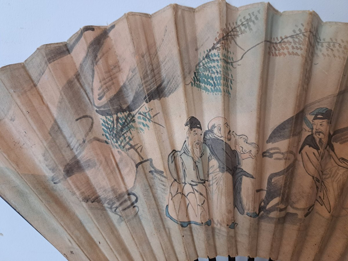 Chine , Eventail peint , XIX°. -photo-2