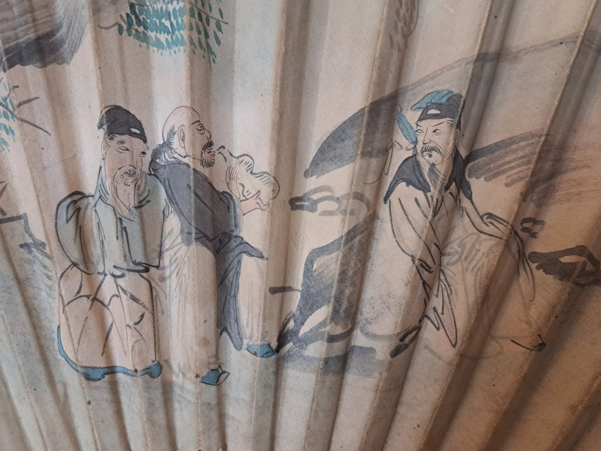 Chine , Eventail peint , XIX°. -photo-3