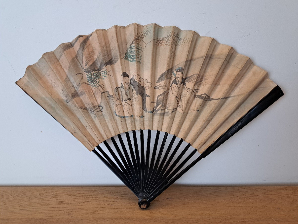 Chine , Eventail peint , XIX°. 