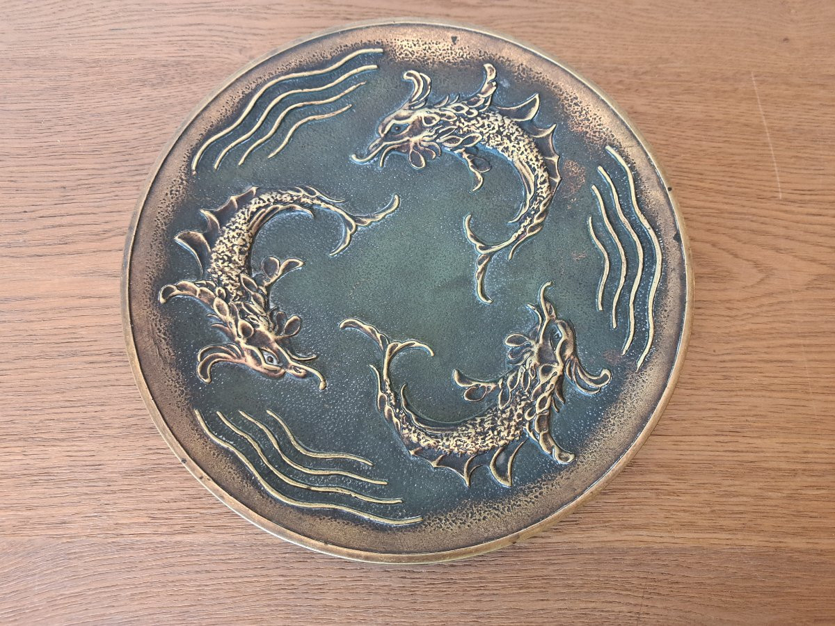 Max Le Verrier, Large Cup With Dolphins, Bronze, 20th Century. -photo-4