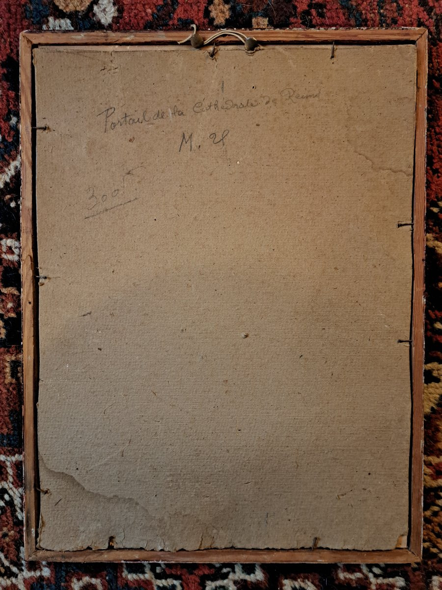 Antoine Barbier, Portal Of Reims Cathedral, Watercolor, 20th Century. -photo-4