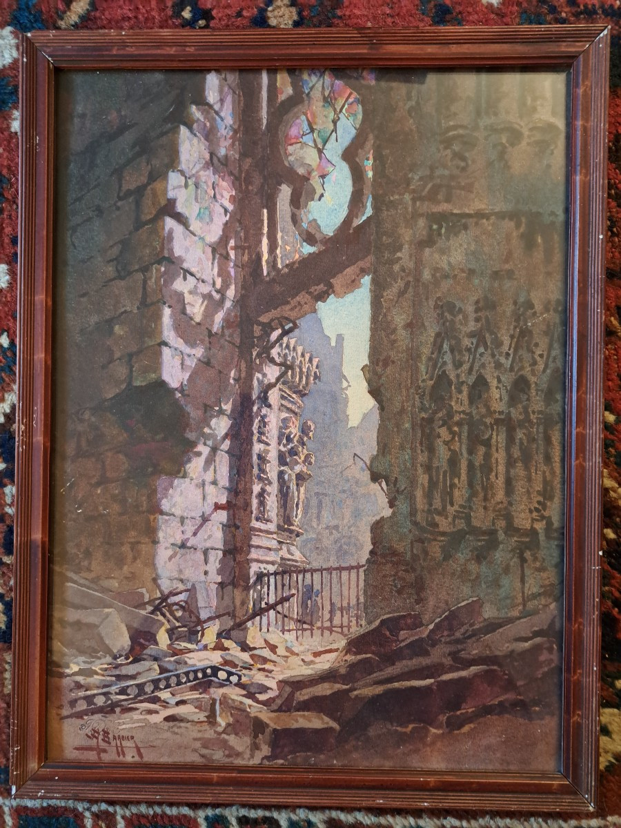 Antoine Barbier, Portal Of Reims Cathedral, Watercolor, 20th Century. 