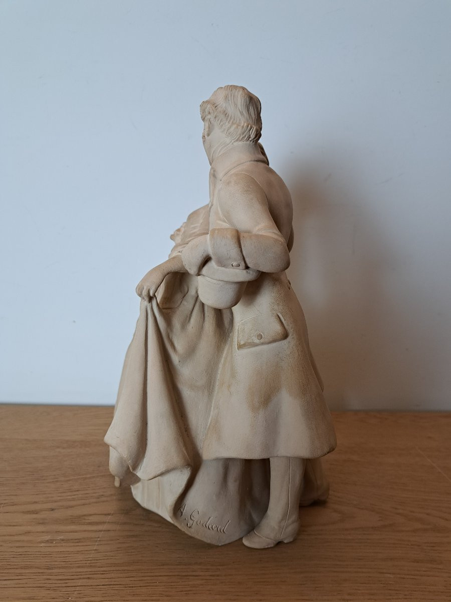 Armand Godard , Couple d'amoureux , Groupe en terre cuite , XX°. -photo-2