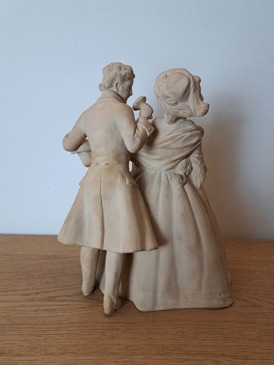 Armand Godard , Couple d'amoureux , Groupe en terre cuite , XX°. -photo-3