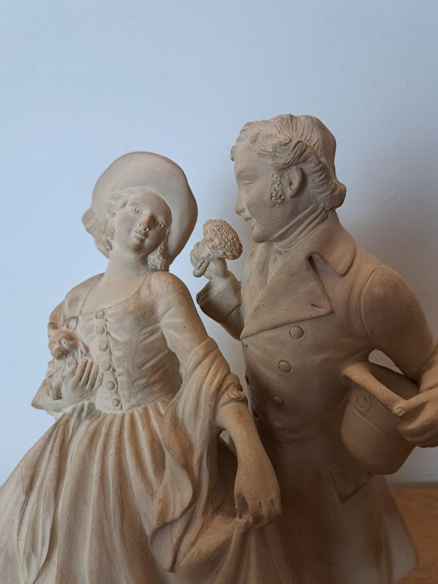 Armand Godard , Couple d'amoureux , Groupe en terre cuite , XX°. -photo-1