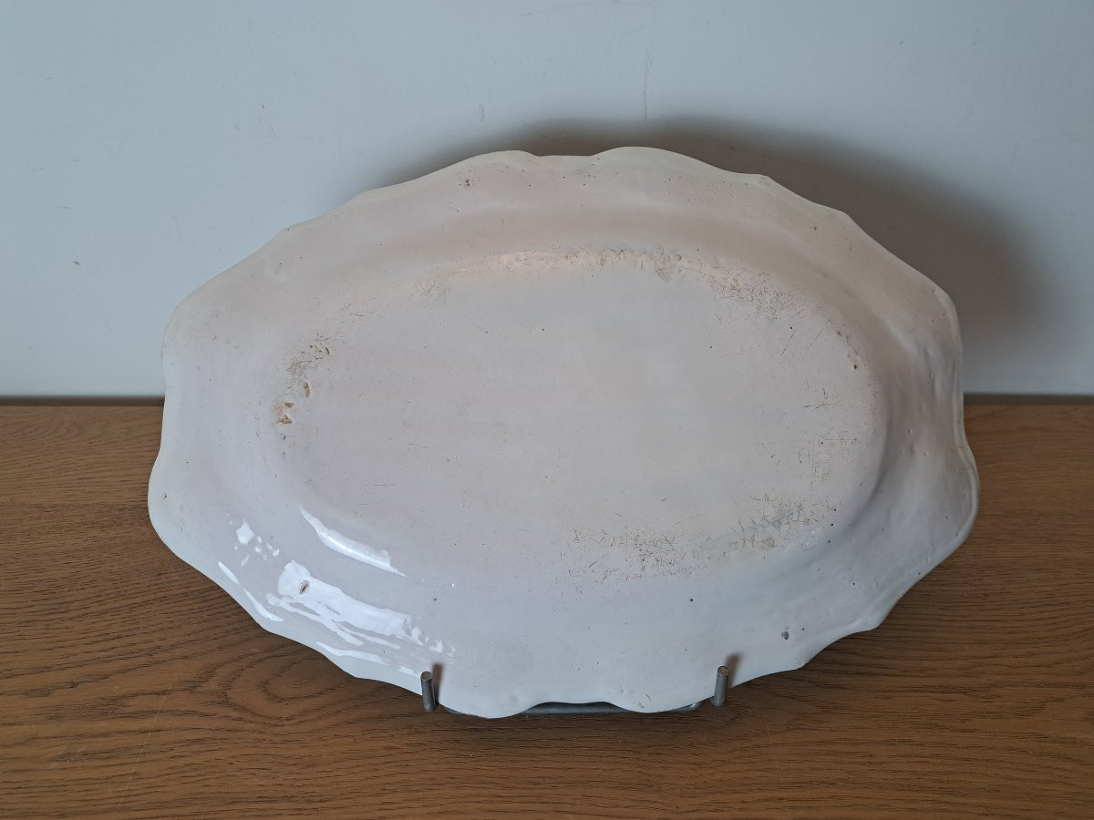 Moustiers , Plat ovale à bord chantourné , Blanc /Bleu , Faïence , XVIII°. -photo-2