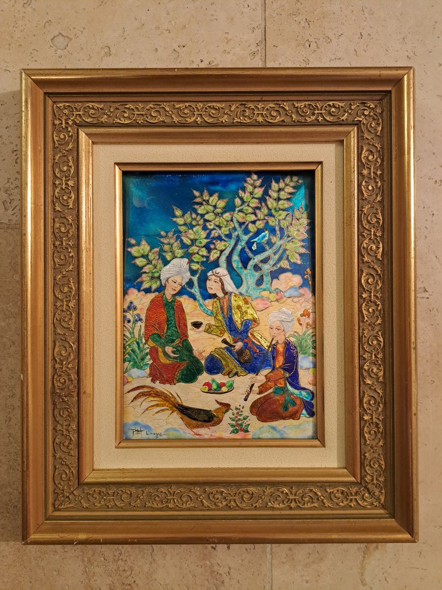 Marthe Piotet, Oriental Scene, Limoges Enamel, 20th Century. -photo-2