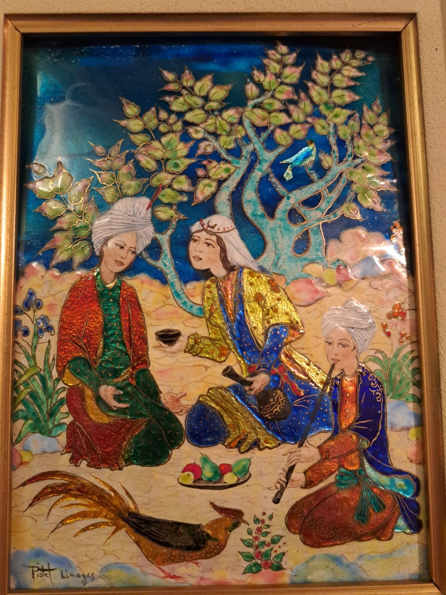 Marthe Piotet, Oriental Scene, Limoges Enamel, 20th Century. -photo-4