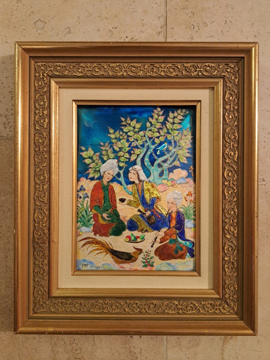 Marthe Piotet, Oriental Scene, Limoges Enamel, 20th Century. 