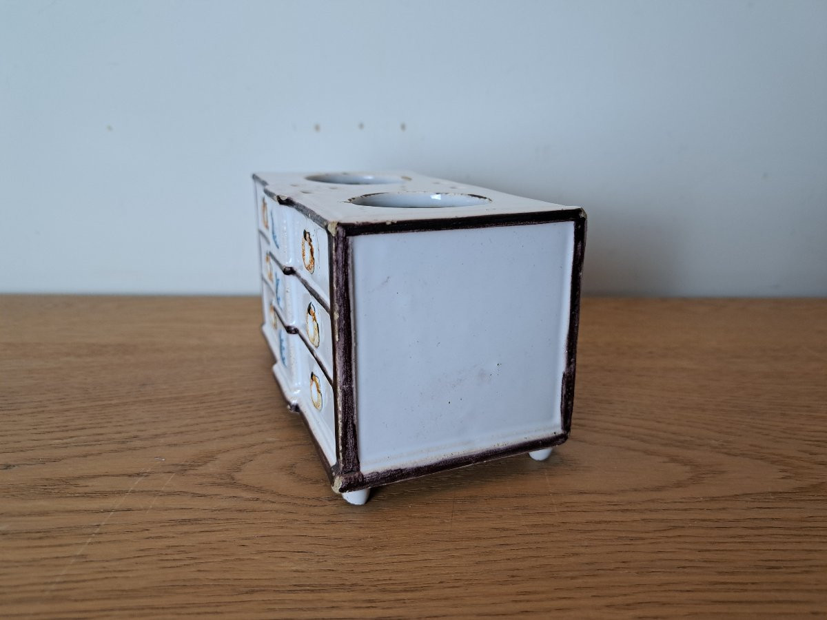 Encrier formant commode , Faïence , signée , XVIII°. -photo-2