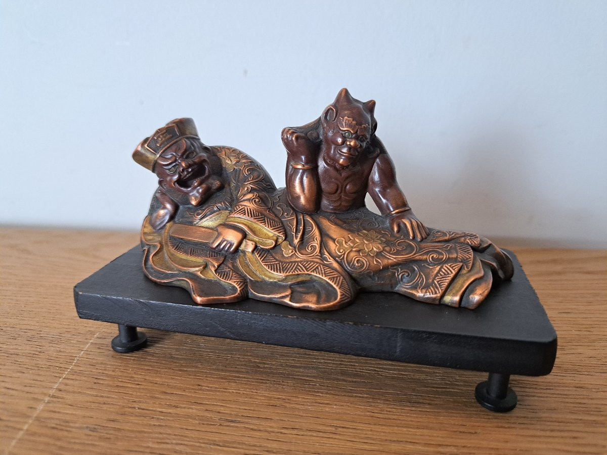 Japon , Enma-o et Oni , Bronze patiné , Fin XIX°/Début XX°. -photo-2