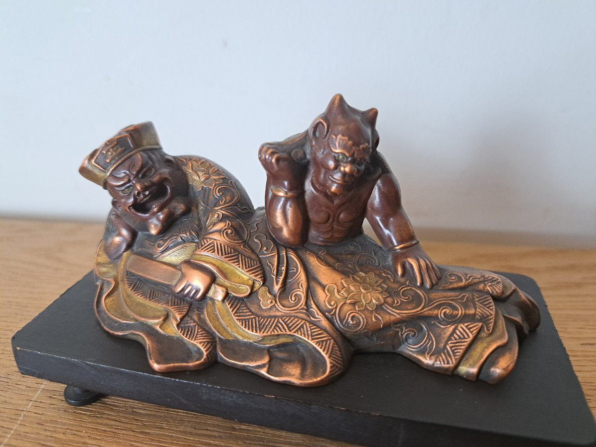 Japon , Enma-o et Oni , Bronze patiné , Fin XIX°/Début XX°. -photo-3