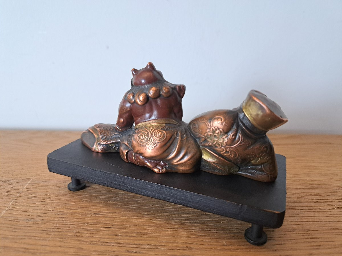Japon , Enma-o et Oni , Bronze patiné , Fin XIX°/Début XX°. -photo-4