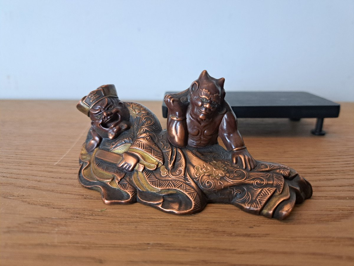 Japon , Enma-o et Oni , Bronze patiné , Fin XIX°/Début XX°. -photo-5