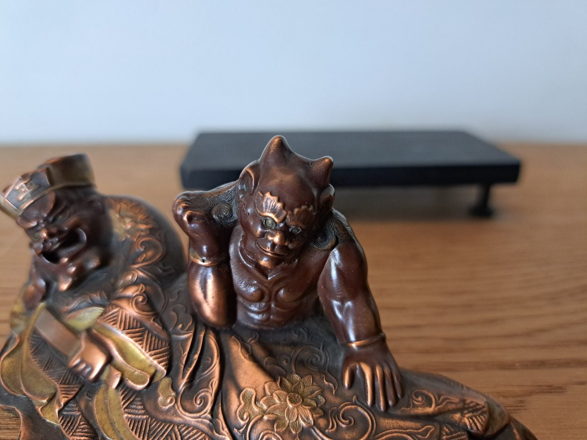 Japon , Enma-o et Oni , Bronze patiné , Fin XIX°/Début XX°. -photo-6