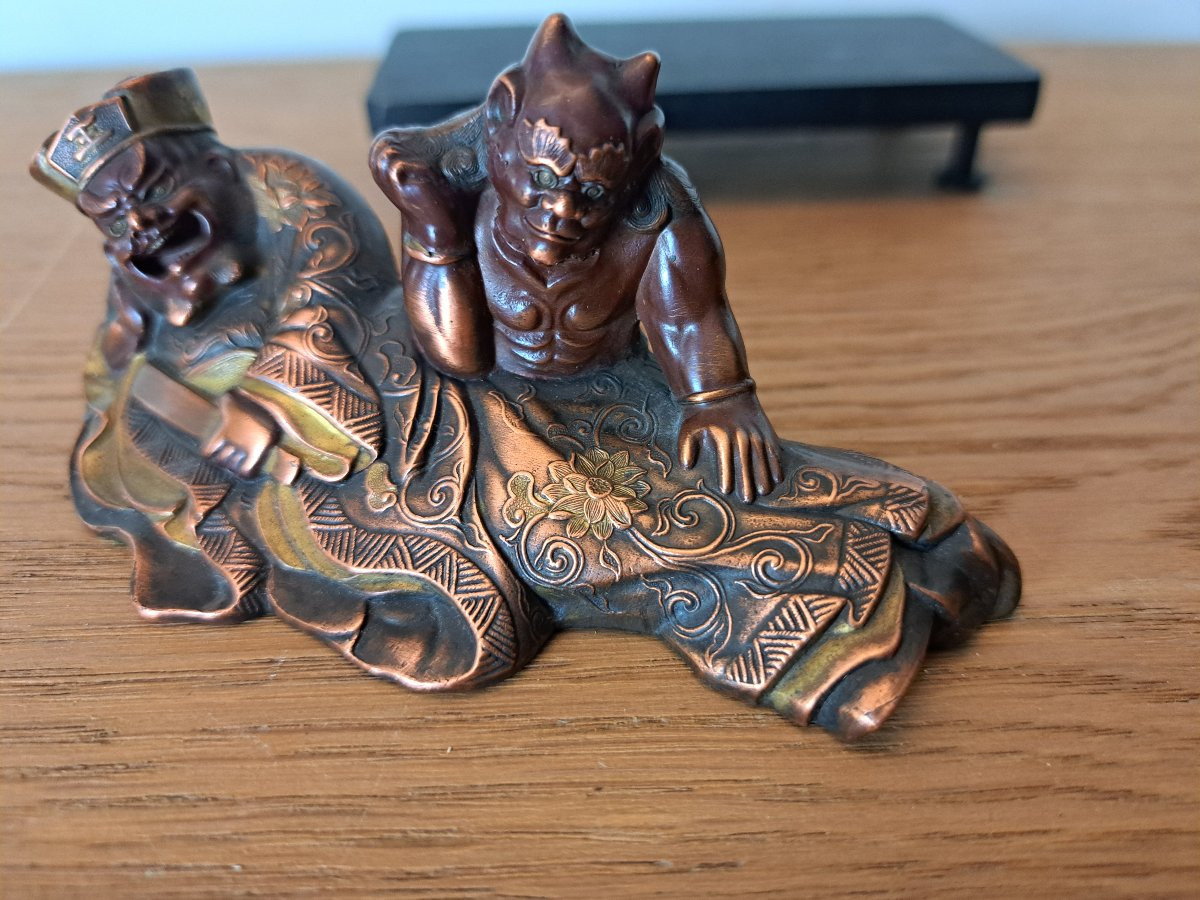 Japon , Enma-o et Oni , Bronze patiné , Fin XIX°/Début XX°. -photo-7