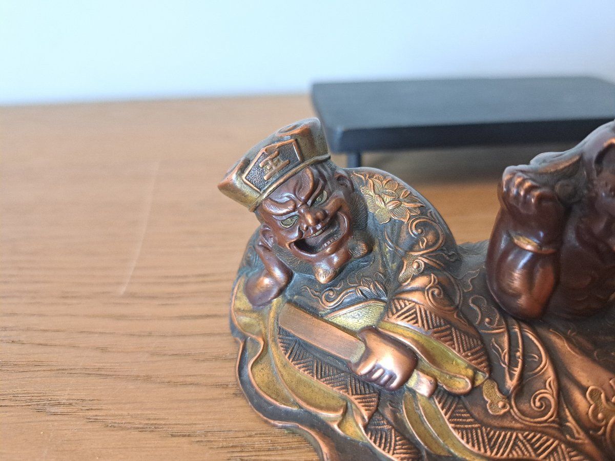 Japon , Enma-o et Oni , Bronze patiné , Fin XIX°/Début XX°. -photo-8