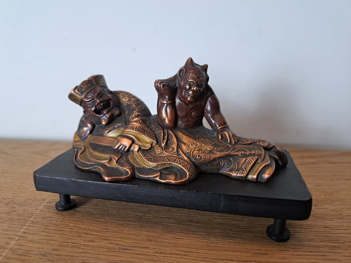 Japon , Enma-o et Oni , Bronze patiné , Fin XIX°/Début XX°. 