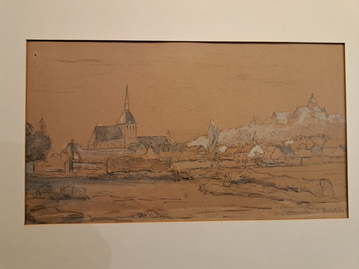 Vue de village , Dessin XIX°. -photo-2