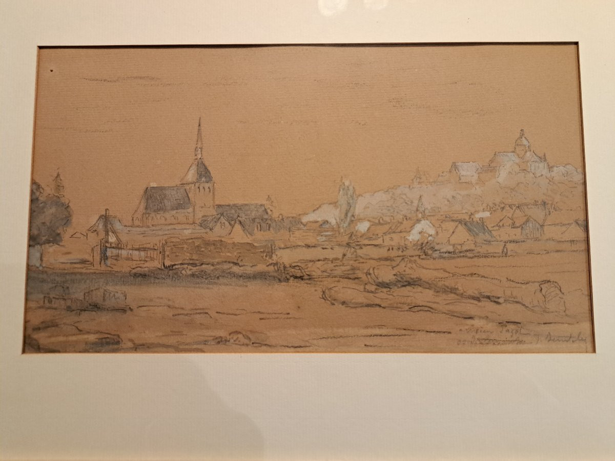 Vue de village , Dessin XIX°. -photo-4