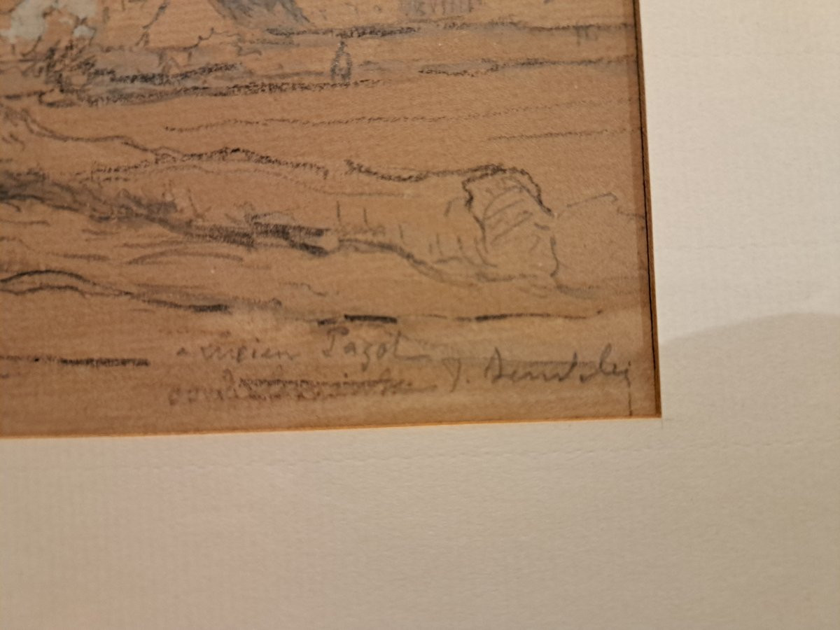 Vue de village , Dessin XIX°. -photo-1