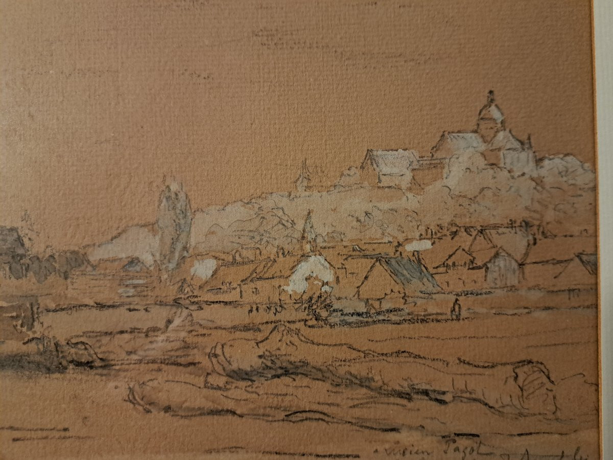 Vue de village , Dessin XIX°. -photo-2