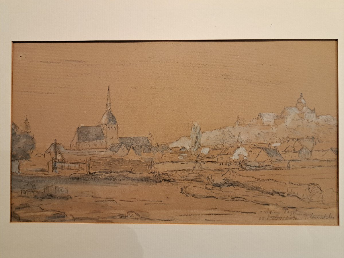 Vue de village , Dessin XIX°. -photo-3