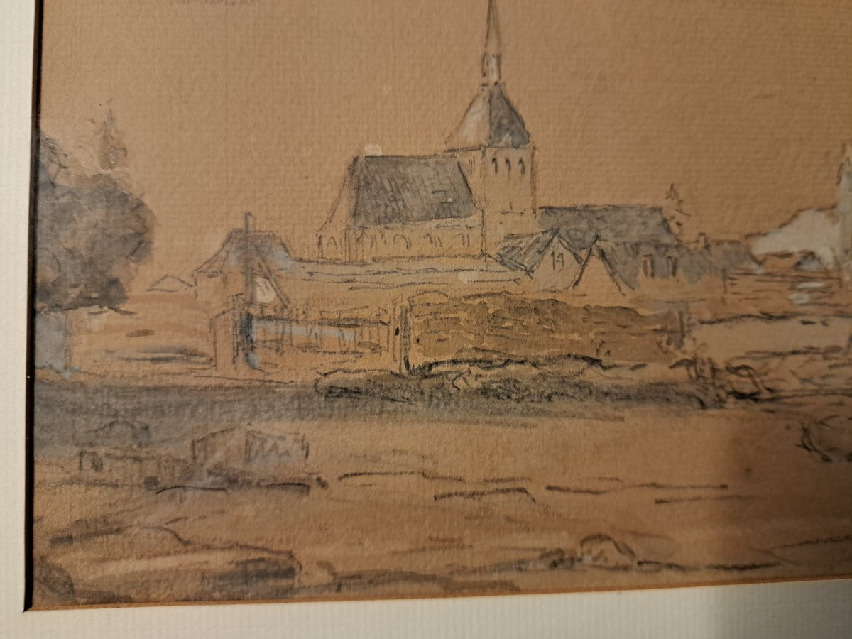 Vue de village , Dessin XIX°. -photo-4