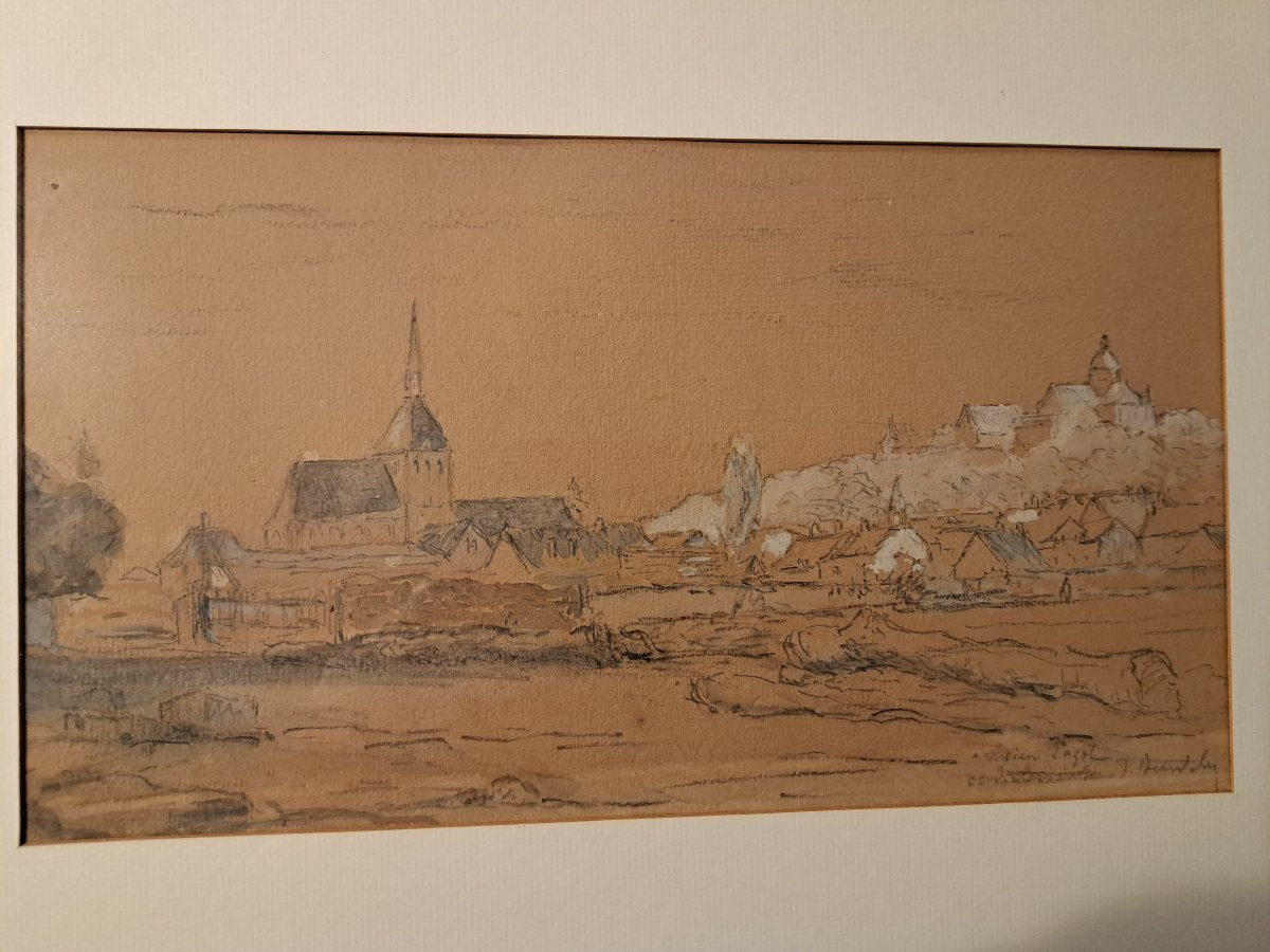 Vue de village , Dessin XIX°. -photo-6