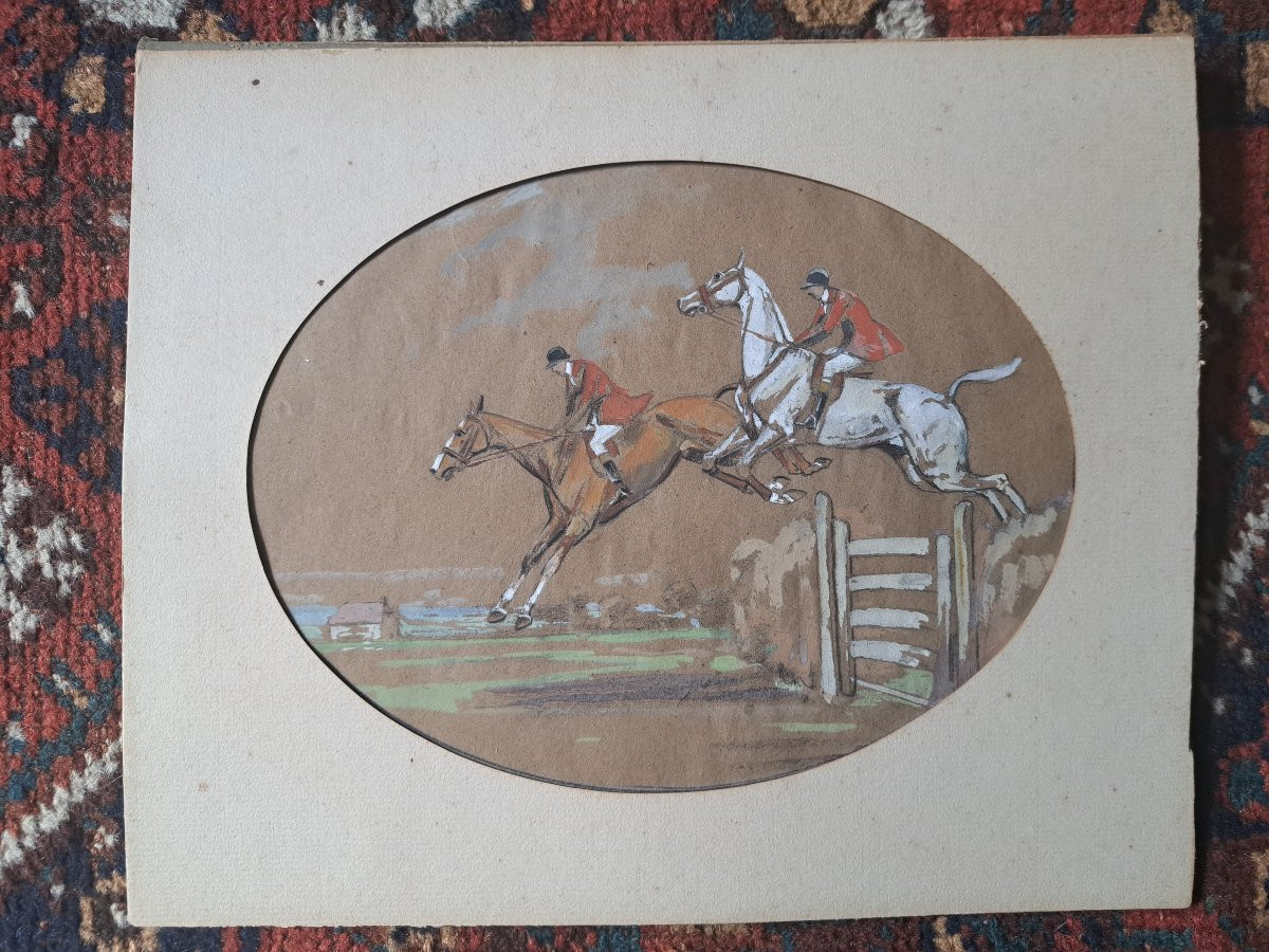 Daniel Tardieu, Obstacle Jump, Gouache, Late 19th Century. -photo-2