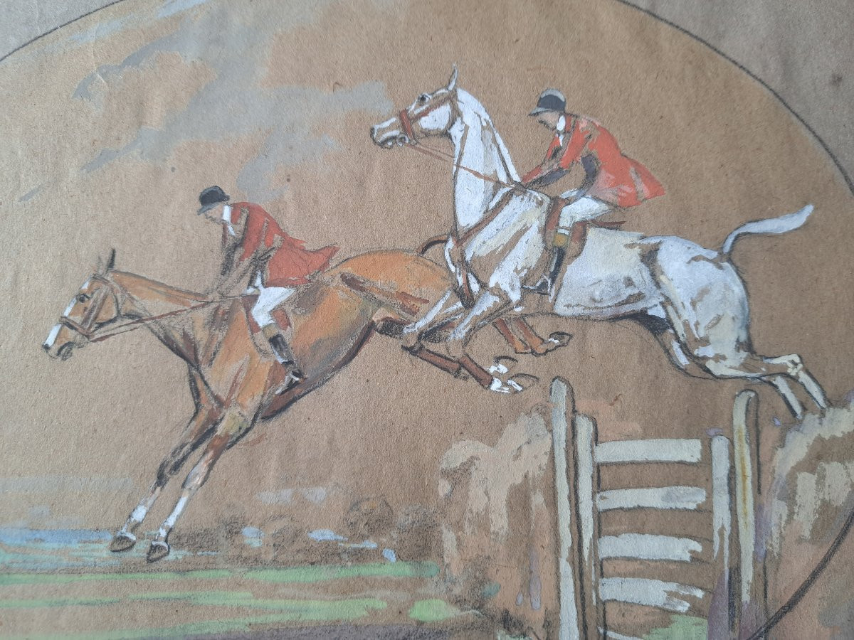 Daniel Tardieu, Obstacle Jump, Gouache, Late 19th Century. -photo-3