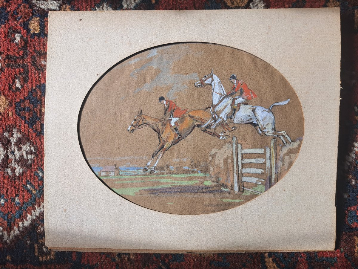 Daniel Tardieu, Obstacle Jump, Gouache, Late 19th Century. -photo-6