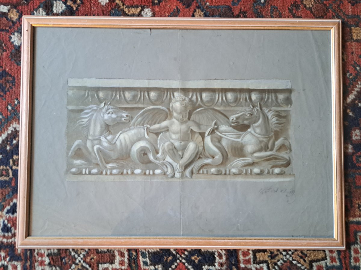 Neo-greek Frieze, Gouache, 19th Century. -photo-2