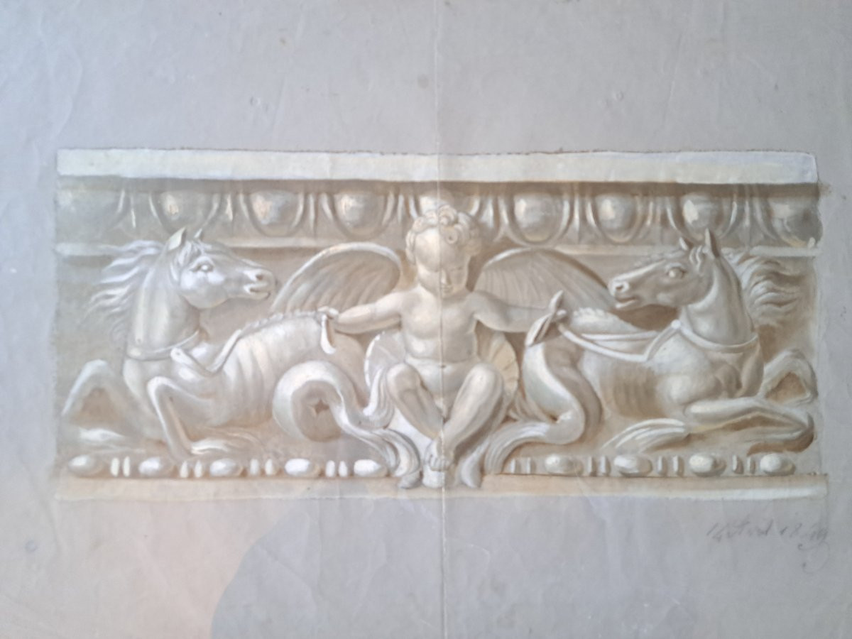 Neo-greek Frieze, Gouache, 19th Century. -photo-3