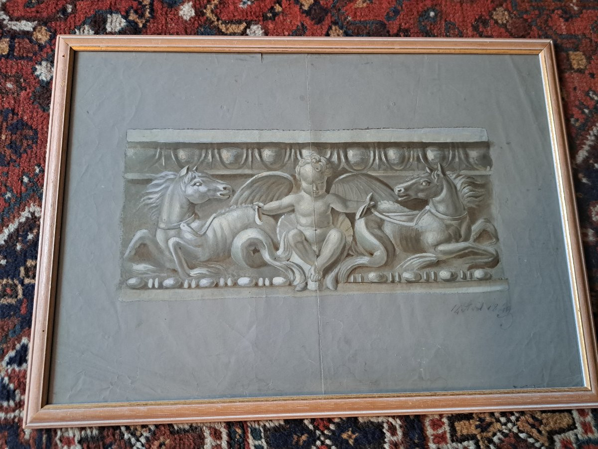 Neo-greek Frieze, Gouache, 19th Century. -photo-4