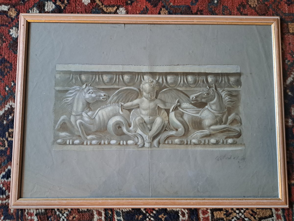 Neo-greek Frieze, Gouache, 19th Century. -photo-1