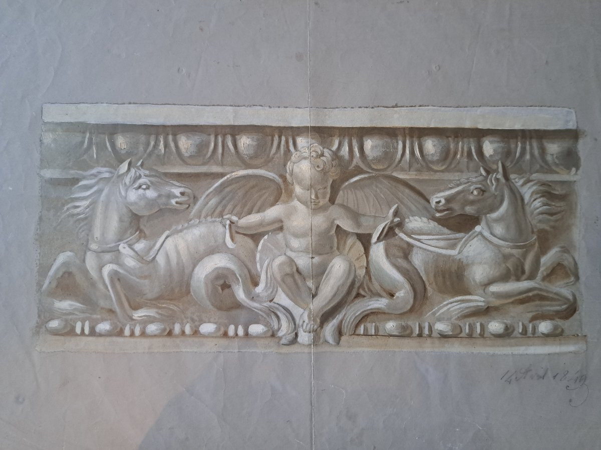 Neo-greek Frieze, Gouache, 19th Century. -photo-2