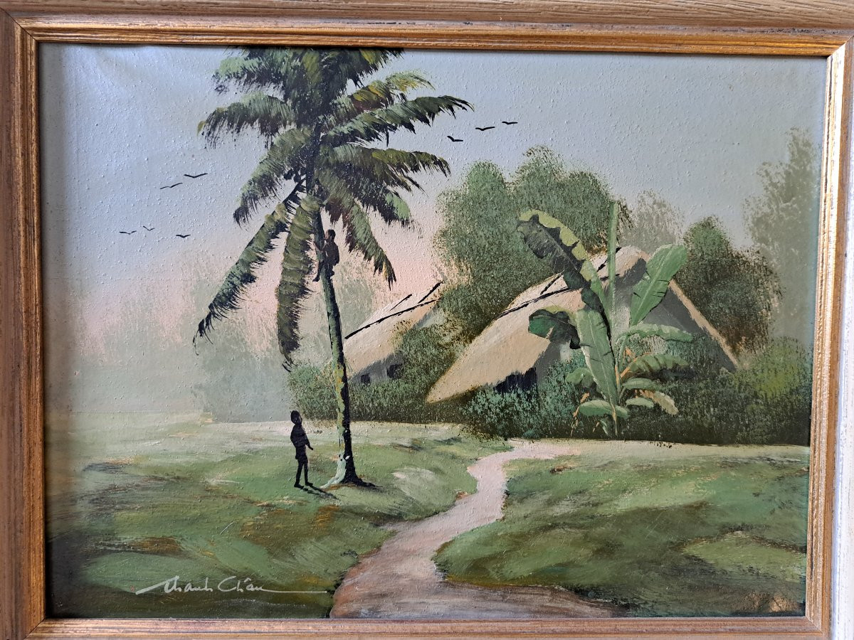 Thanh Châu, Vietnamese Landscape, Oil On Canvas, 20th Century. -photo-2