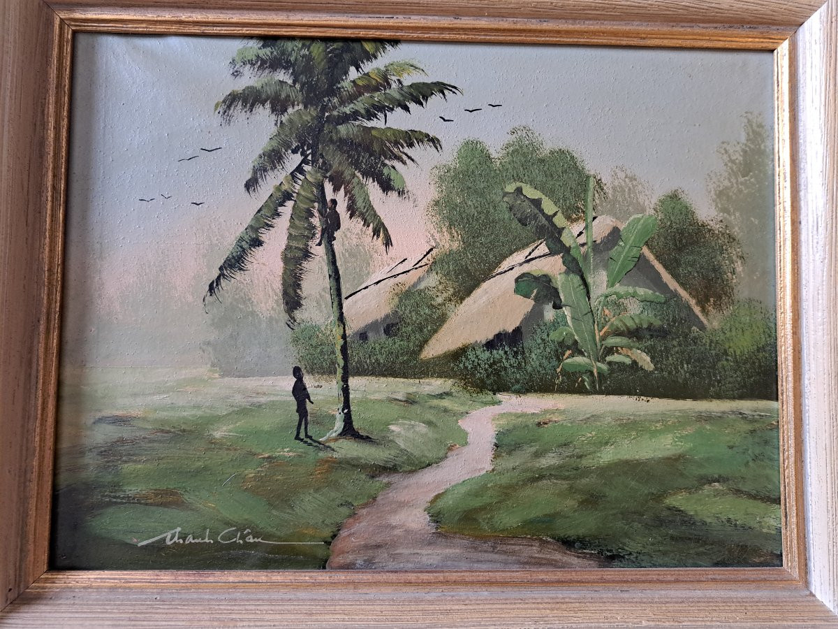 Thanh Châu, Vietnamese Landscape, Oil On Canvas, 20th Century. -photo-2