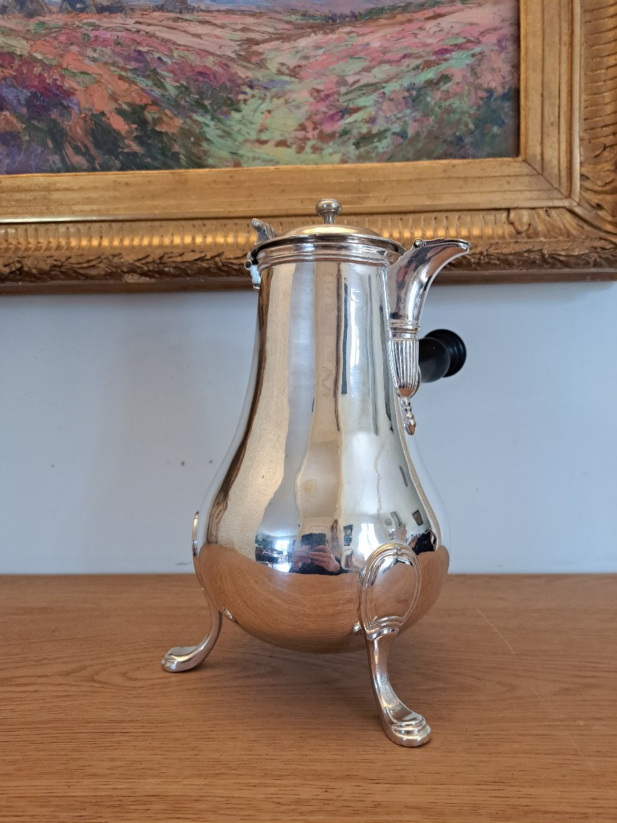 Large Chocolate Pot, Silver-plated Metal, 18th Century. -photo-3
