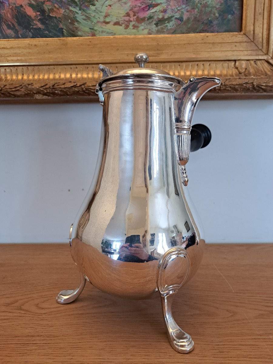 Large Chocolate Pot, Silver-plated Metal, 18th Century. -photo-4