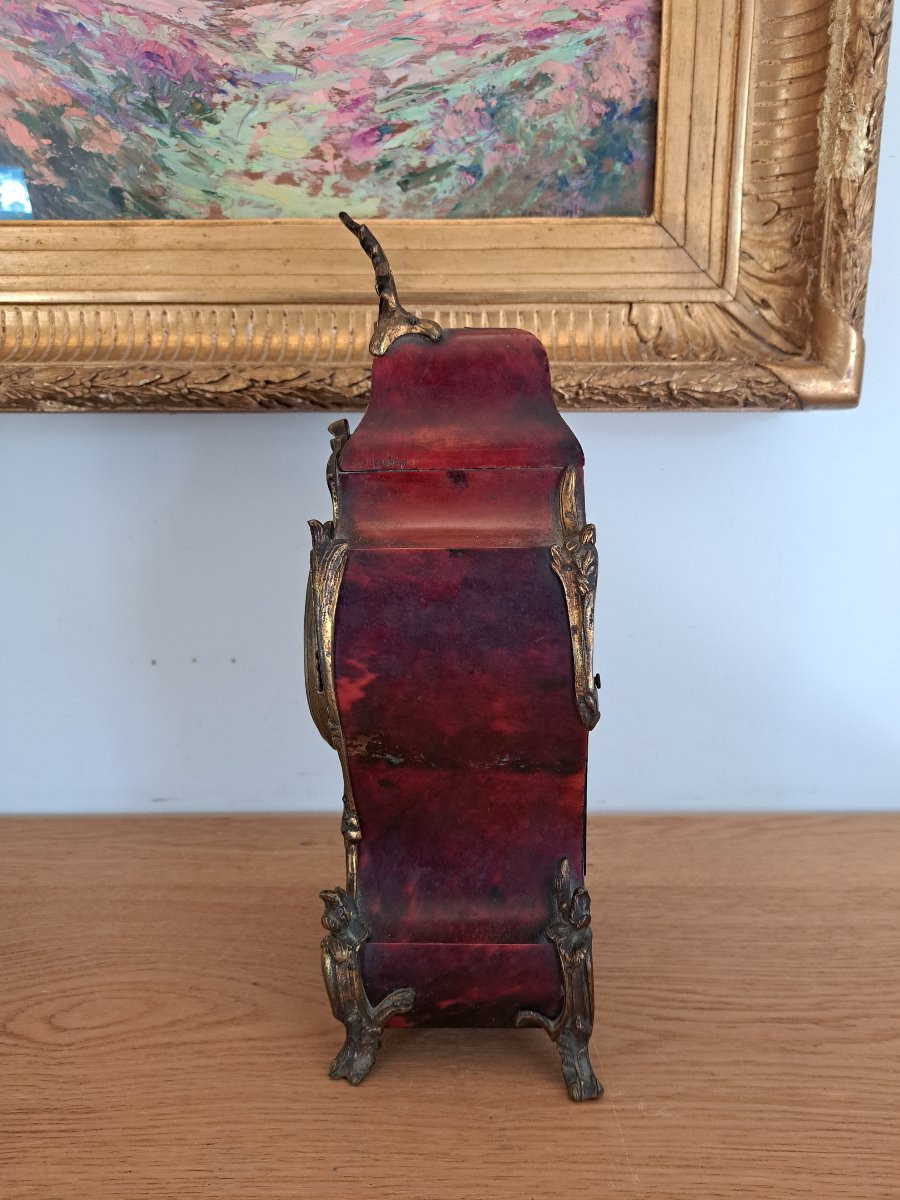 Adolphe Mougin , Cartel Rocaille , Ecaille rouge et bronze , XIX°. -photo-2